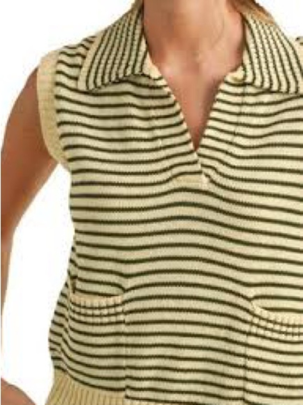 HEYSON size 1XL Sweater Vest Butter Yellow & Black Striped Collar Pockets NEW